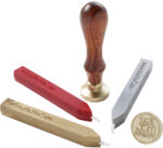 Lak-zegelset met houten handvat en -patronen