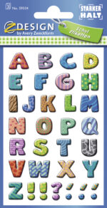 Kleurrijke letter-etiketten voor school: A-Z