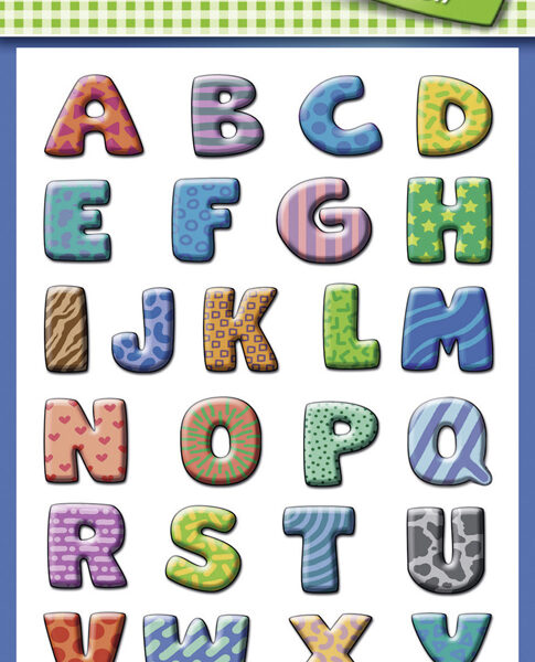 Kleurrijke letter-etiketten voor school: A-Z
