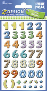 Nummeretiketten, kleurrijk, cijfers 0-9