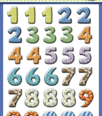 Nummeretiketten, kleurrijk, cijfers 0-9