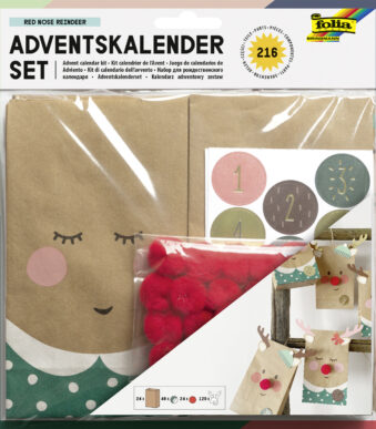 Kerstkalender-set rood neuzenrendier, 216-delig.