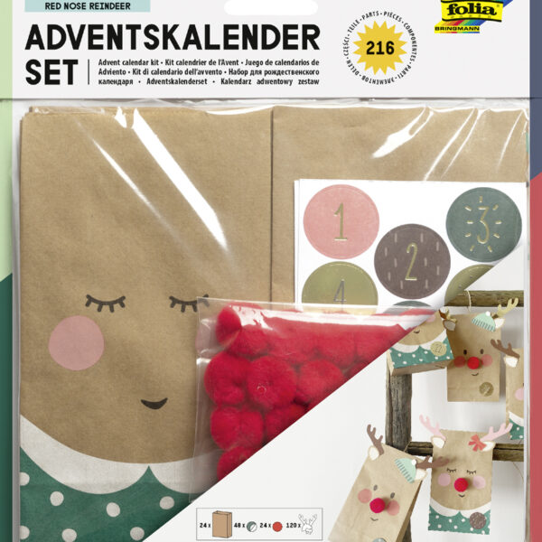 Kerstkalender-set rood neuzenrendier, 216-delig.