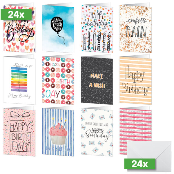 Kleurrijke verjaardagskaartjes