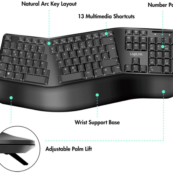 Logilink Ergonomisch Draadloos Desktop Set, zwart