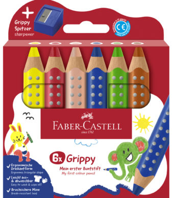 FABER-CASTELL Driekantige kleurpotloden Grippy, etui van 6 stuks