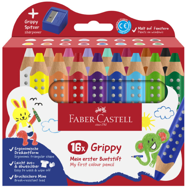 FABER-CASTELL Driekantige kleurpotloden Grippy, etui met 16 stuks
