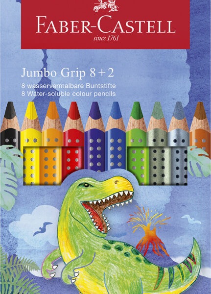 FABER-CASTELL Jumbo GRIP Dino driekantige kleurpotloden, 8+2