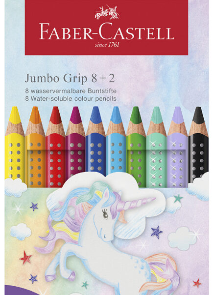 FABER-CASTELL Jumbo GRIP driekantige kleurpotloden Eenhoorn, 8+2 stuks