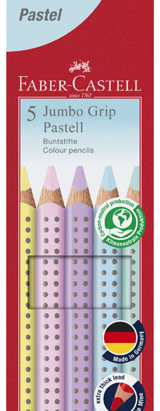 Faber-Castell Jumbo GRIP driehoekige kleurpotloden in pasteltinten, set van 5