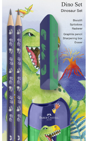 FABER-CASTELL Schrijfset Dino, blauw, 4-delig