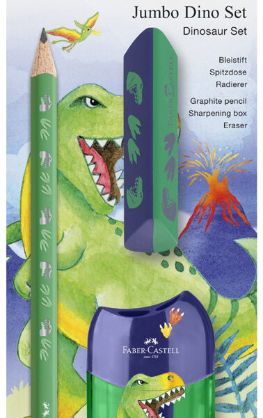 FABER-CASTELL Dinosaurus schrijfset Jumbo, groen, 3-delig