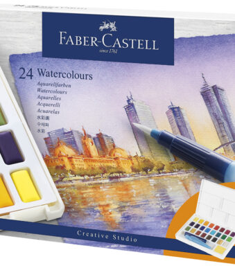 Faber-Castell waterverf-napjes, doos met 24 kleuren.