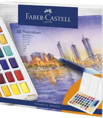 Faber-Castell waterverf in napjes, set van 48 kleuren.