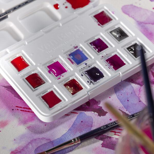 Royal Talens aquarelverf Van Gogh, doosje 12 roze/paars tinten.