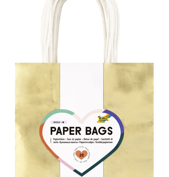 folia Papieren draagtassen goudkleurig glanzend, maat M