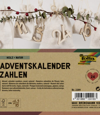 Houten getallencijfers voor adventskalender, naturel