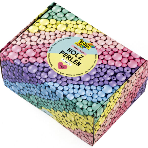 folia Houten kralen mix PASTEL Jumbobox, 1 kg