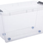 Plastic opbergbox op wielen, 70 liter.