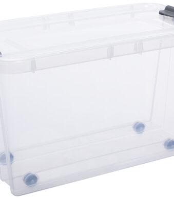 Plastic opbergbox op wielen, 70 liter.