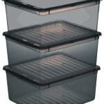 Doorzichtige grijze plastic opbergboxen set, 3 x 18 liter