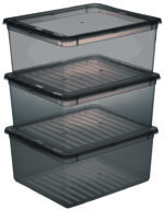 Doorzichtige grijze plastic opbergboxen set, 3 x 18 liter