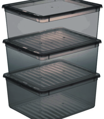 Doorzichtige grijze plastic opbergboxen set, 3 x 18 liter