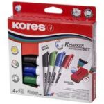 Kores whiteboardmarker set, 4 markers + bordenwisser