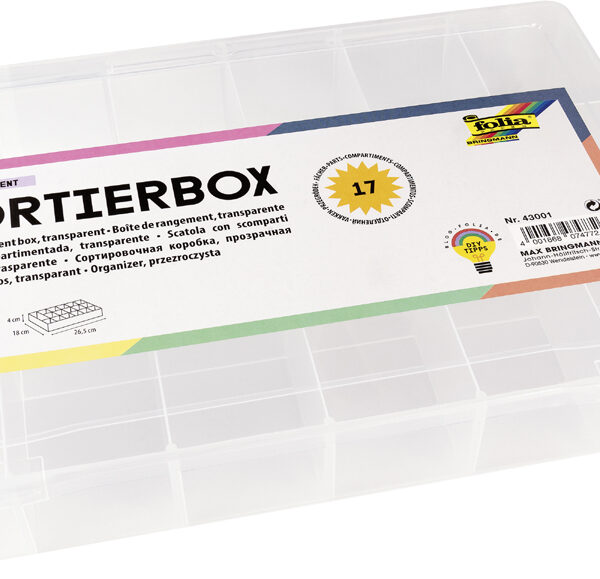 folia Sorteerbox, van PP, 17 vakken, transparant