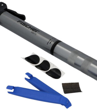 Compacte fietspomp van aluminium, inclusief reparatieset.