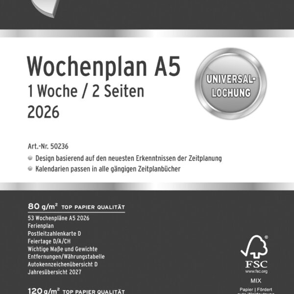 CHRONOPLAN Weekplanner 2026, 1 week/2 pagina's, A5, kolommen