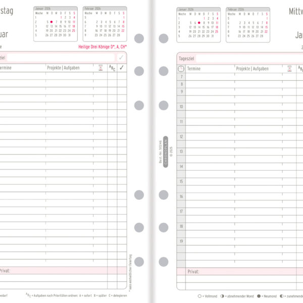 CHRONOPLAN Dagplanner 2026, 1 dag per pagina, Midi, 96 x 172 mm