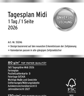 CHRONOPLAN Dagplanner 2026, 1 dag per pagina, Midi, 96 x 172 mm