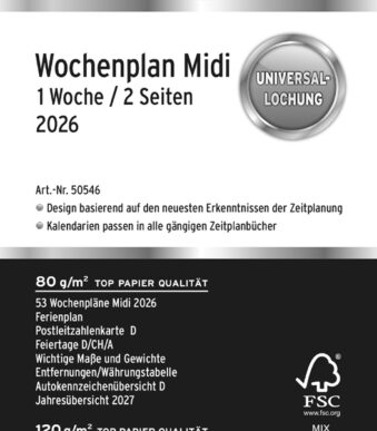 CHRONOPLAN Weekplanner 2026, 1 week/2 pagina's, Midi, Kolommen