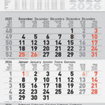 Wandkalender met driedubbele maandweergave 'Klokken', 2026, grijs