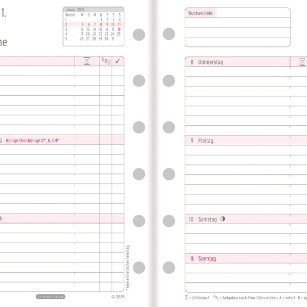 CHRONOPLAN Weekplanner 2026, 1 week/2 pagina's, Mini, Lijn