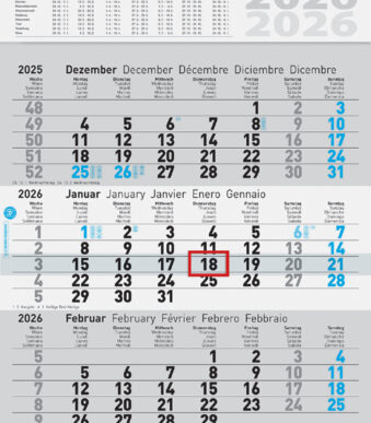 Wandkalender UWS 4-maands planner, 2026, grijs