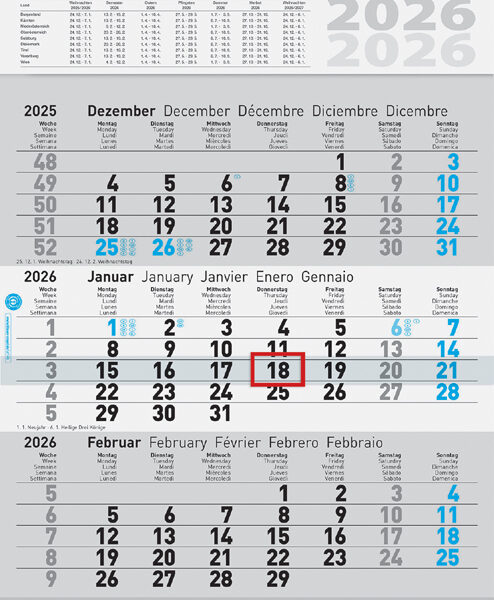 Wandkalender UWS 4-maands planner, 2026, grijs