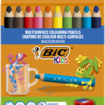 BIC Kids driekantige kleurpotloden Multisurface, kartonnen etui met 10 stuks