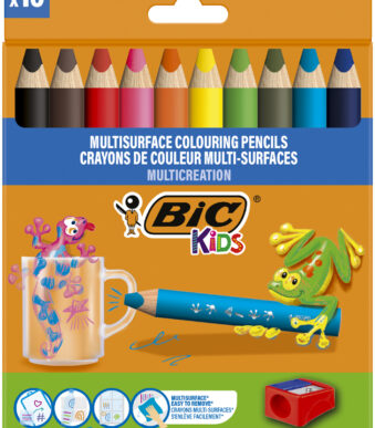 BIC Kids driekantige kleurpotloden Multisurface, kartonnen etui met 10 stuks