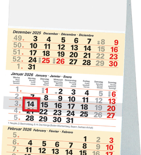 Glocken 3-maanden bureaukalender 2026