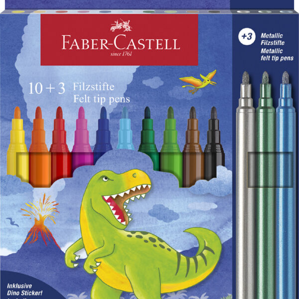 FABER-CASTELL Viltstiften Dino, etui met 10+3 stiften