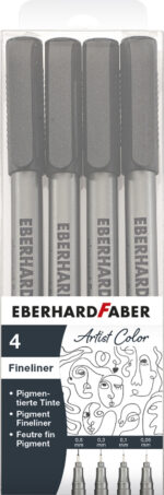 EBERHARD FABER Pigmentliner, zwart, set van 4