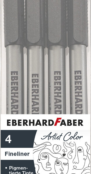 EBERHARD FABER Pigmentliner, zwart, set van 4