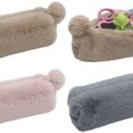 Pluchen pennenetui 'FLUFFY', blauwgrijs