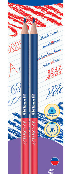 Pelikan woordafbrekingspotlood dun, rood/blauw, 2 stuks blisterkaart