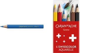 CARAN D'ACHE SWISSCOLOR 6 Aquarel kleurpotloden, halve lengte, kartonnen etui
