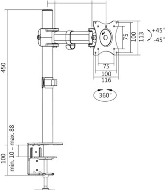LogiLink Monitorarm, armlengte: 274 mm, zwart
