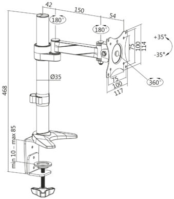 LogiLink Monitorarm, aluminium, armlengte: 246 mm