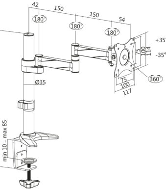 LogiLink Monitorarm, aluminium, armlengte: 396 mm